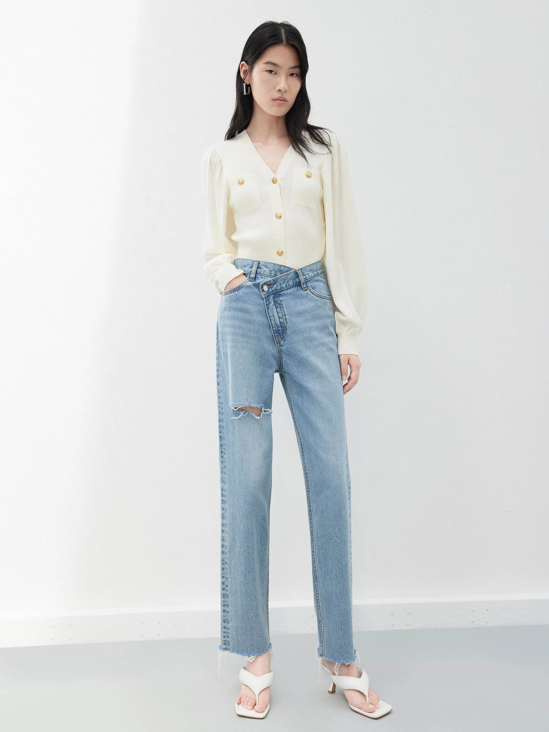 Asymmetric Ripped Jeans