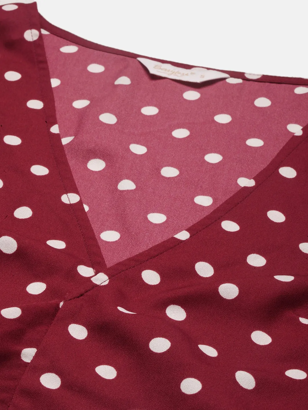 Berrylush Women Red Polka Dot Self-Tie Crop Top & Shorts Set