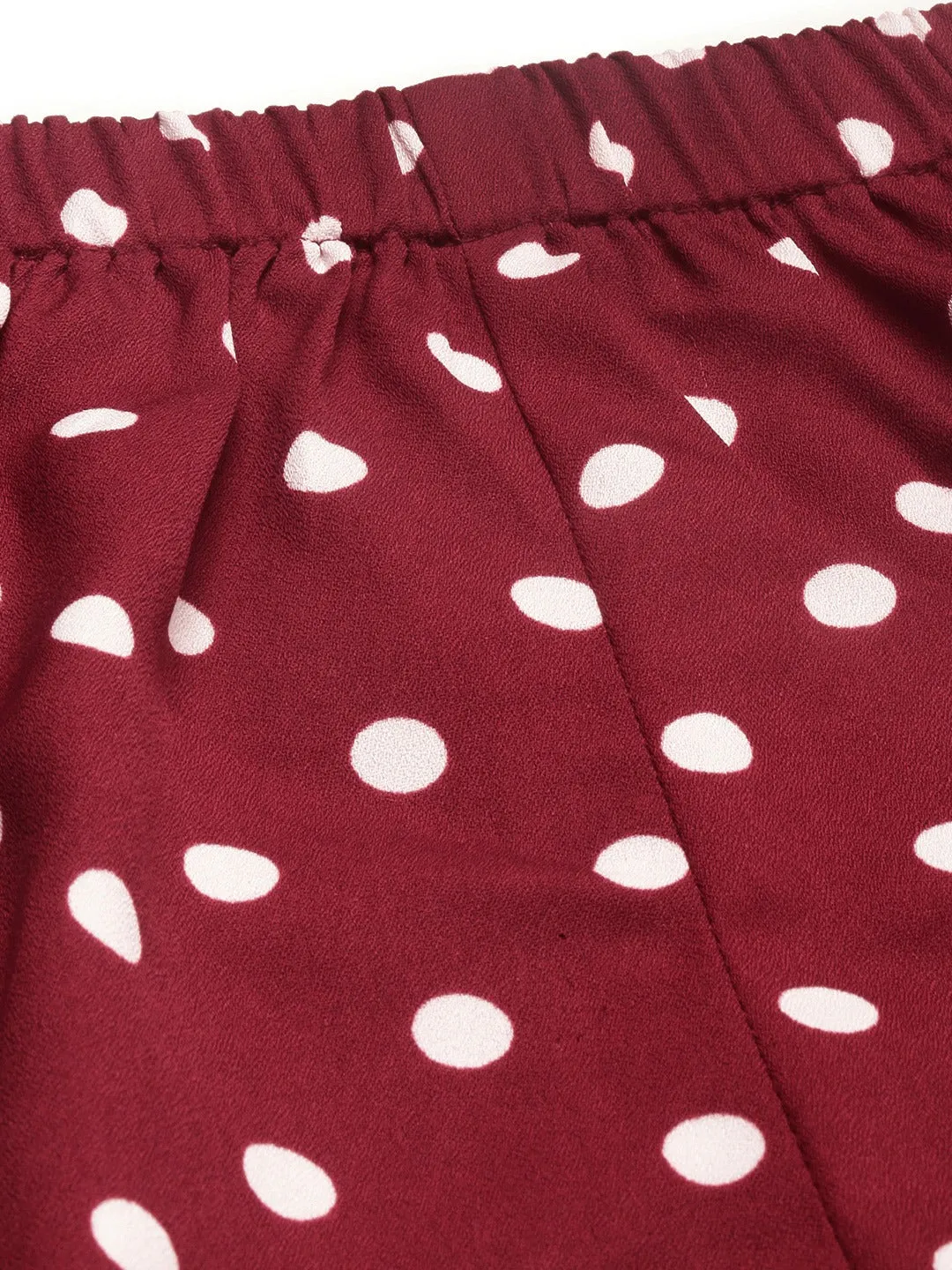 Berrylush Women Red Polka Dot Self-Tie Crop Top & Shorts Set