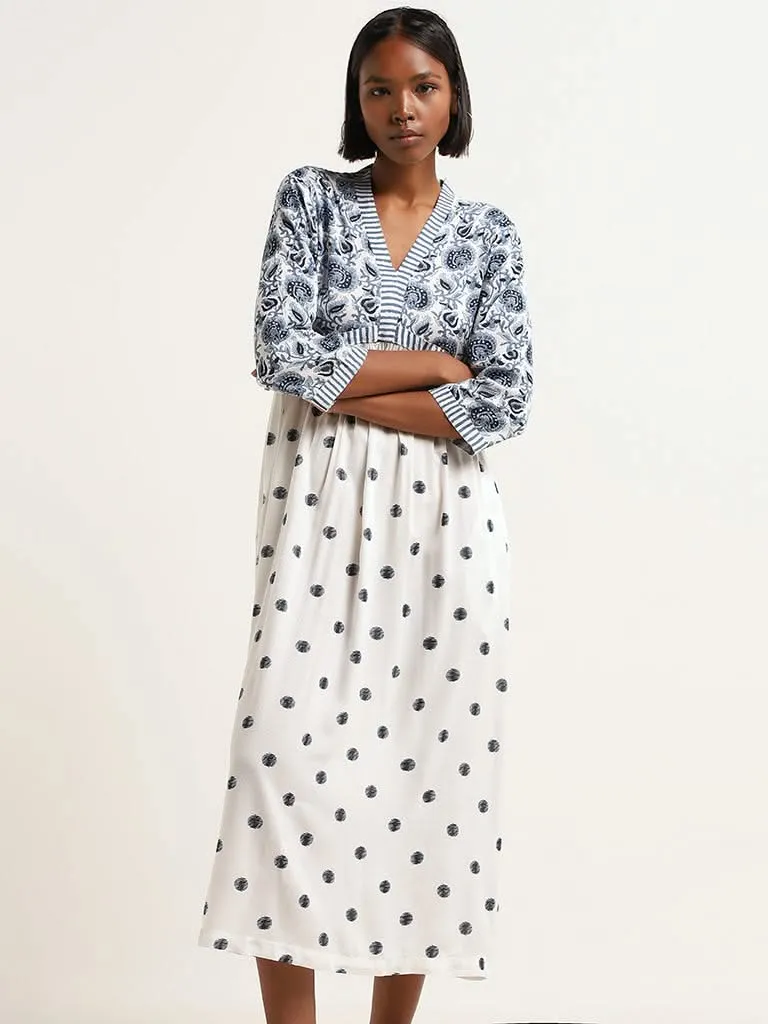 Bombay Paisley White Floral A-Line Dress