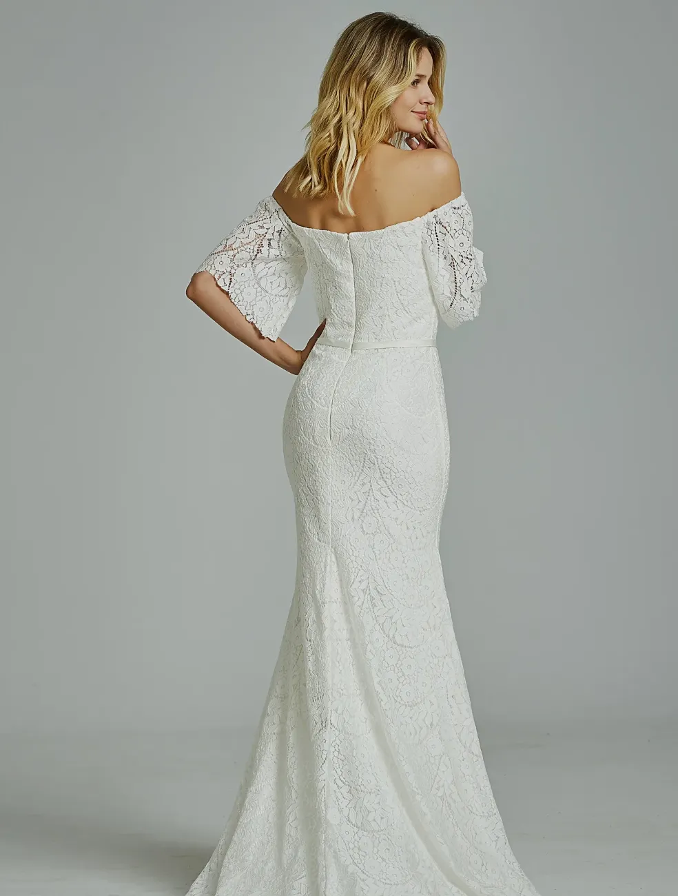 Floral Lace Off-The-Shoulder Sheath Wedding Dress