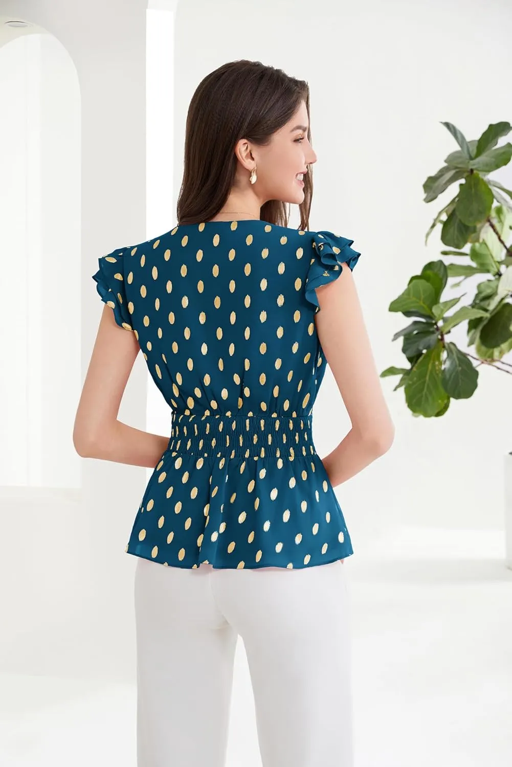 GRACE KARIN Peplum Tops for Women Wrap V Neck Business Casual Blouses Short Sleeve Polka Dot Ruffle Summer Tops Shirts