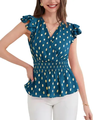 GRACE KARIN Peplum Tops for Women Wrap V Neck Business Casual Blouses Short Sleeve Polka Dot Ruffle Summer Tops Shirts