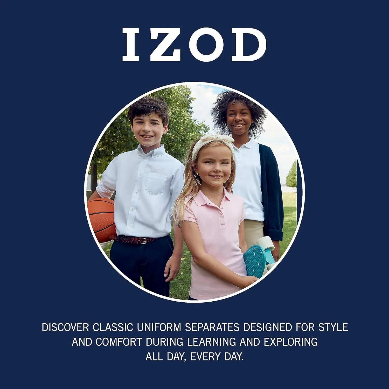 IZOD Girls' School Uniform Short Sleeve Polo Dress with Poplin Skirt & Pockets