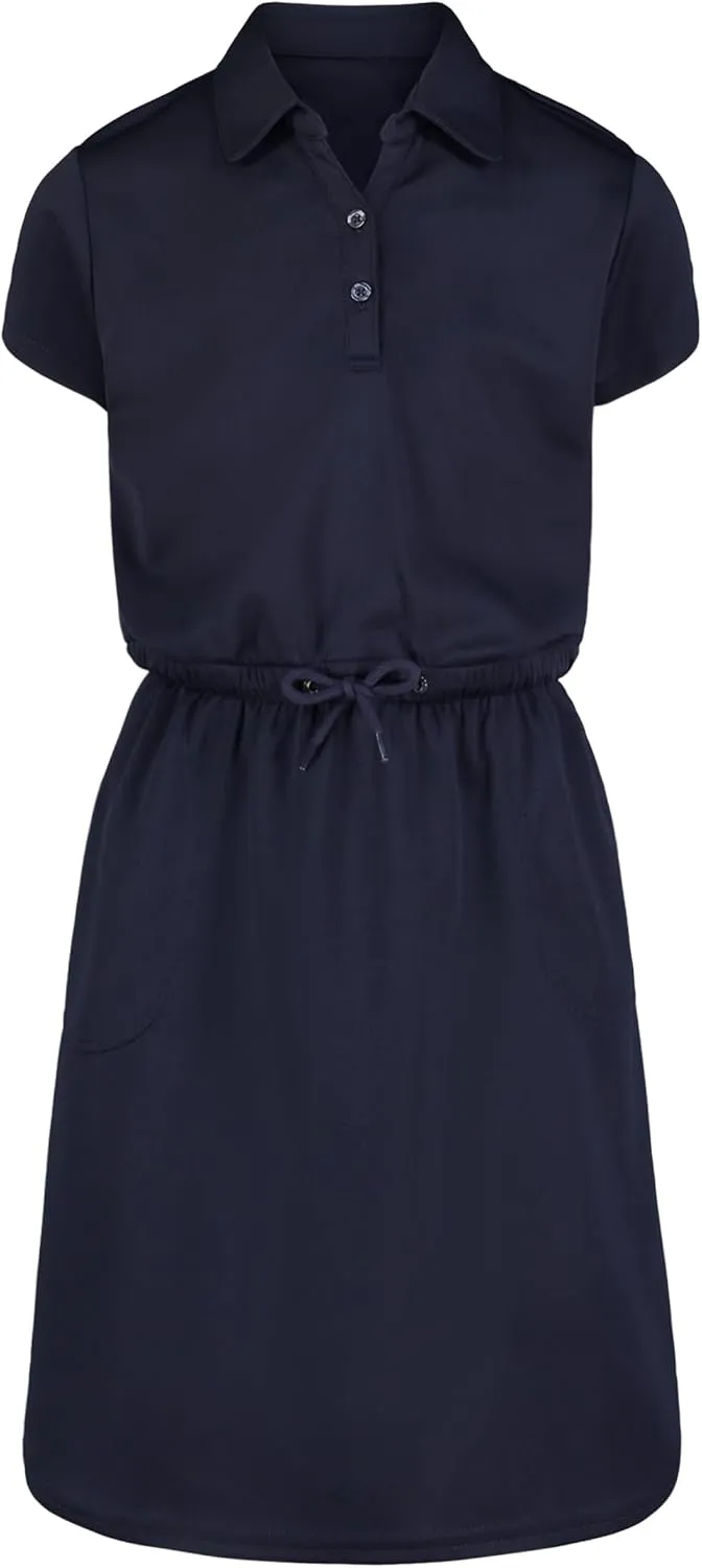 IZOD Girls' School Uniform Short Sleeve Polo Dress with Poplin Skirt & Pockets