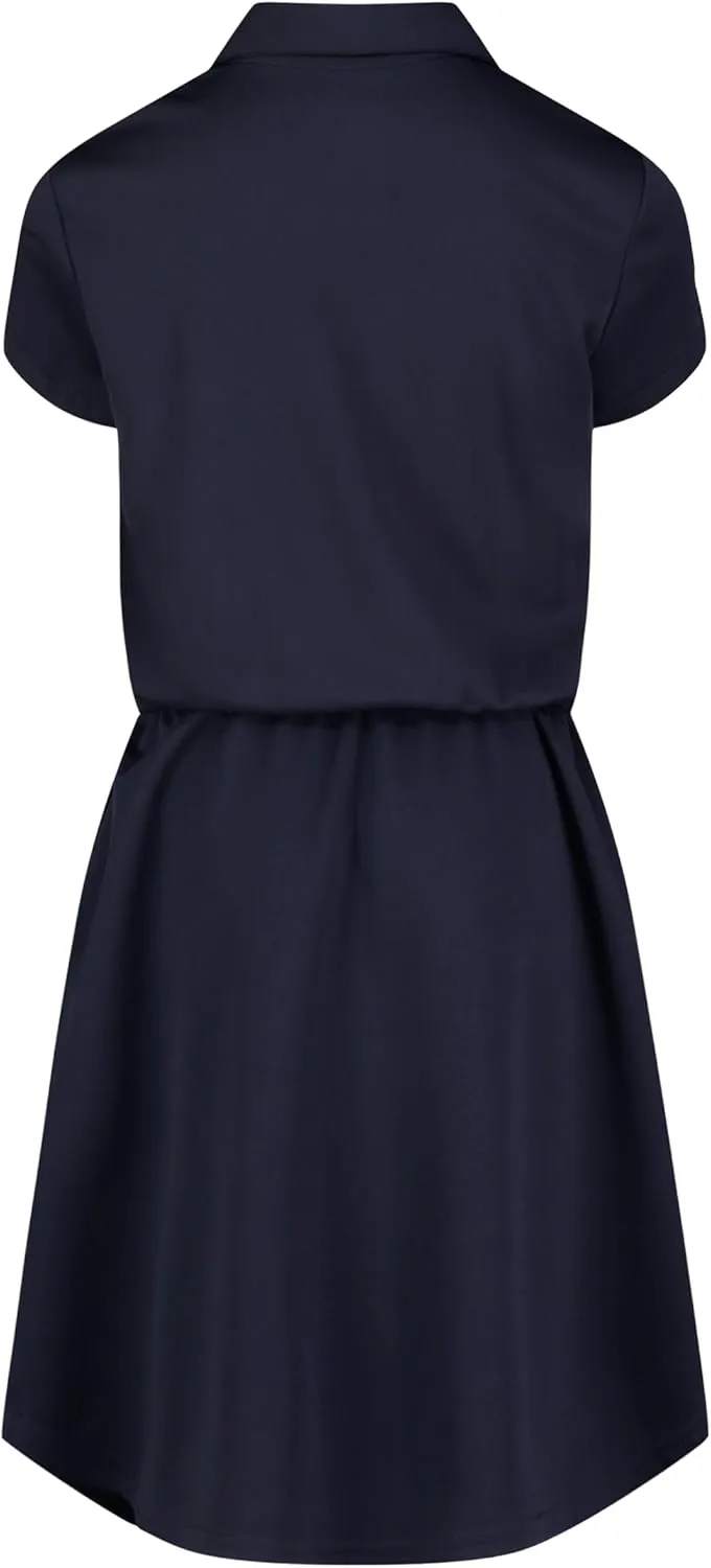 IZOD Girls' School Uniform Short Sleeve Polo Dress with Poplin Skirt & Pockets