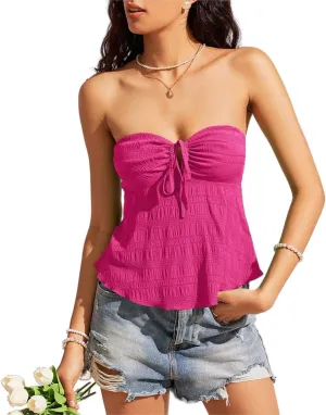 LOFAAC Women Sexy Y2K Strapless Ruffle Hem Tube Top Slim Fit Summer Backless Tie Front Going Out Bandeau Crop Tank Top