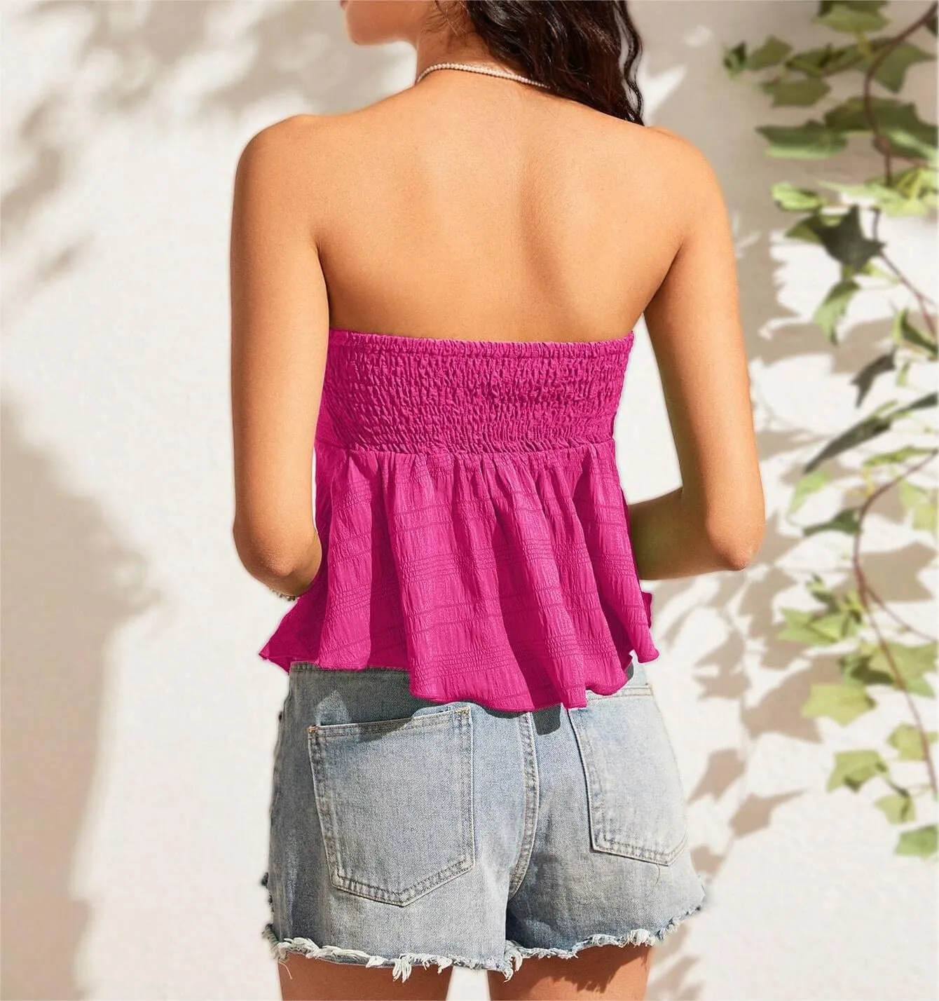 LOFAAC Women Sexy Y2K Strapless Ruffle Hem Tube Top Slim Fit Summer Backless Tie Front Going Out Bandeau Crop Tank Top
