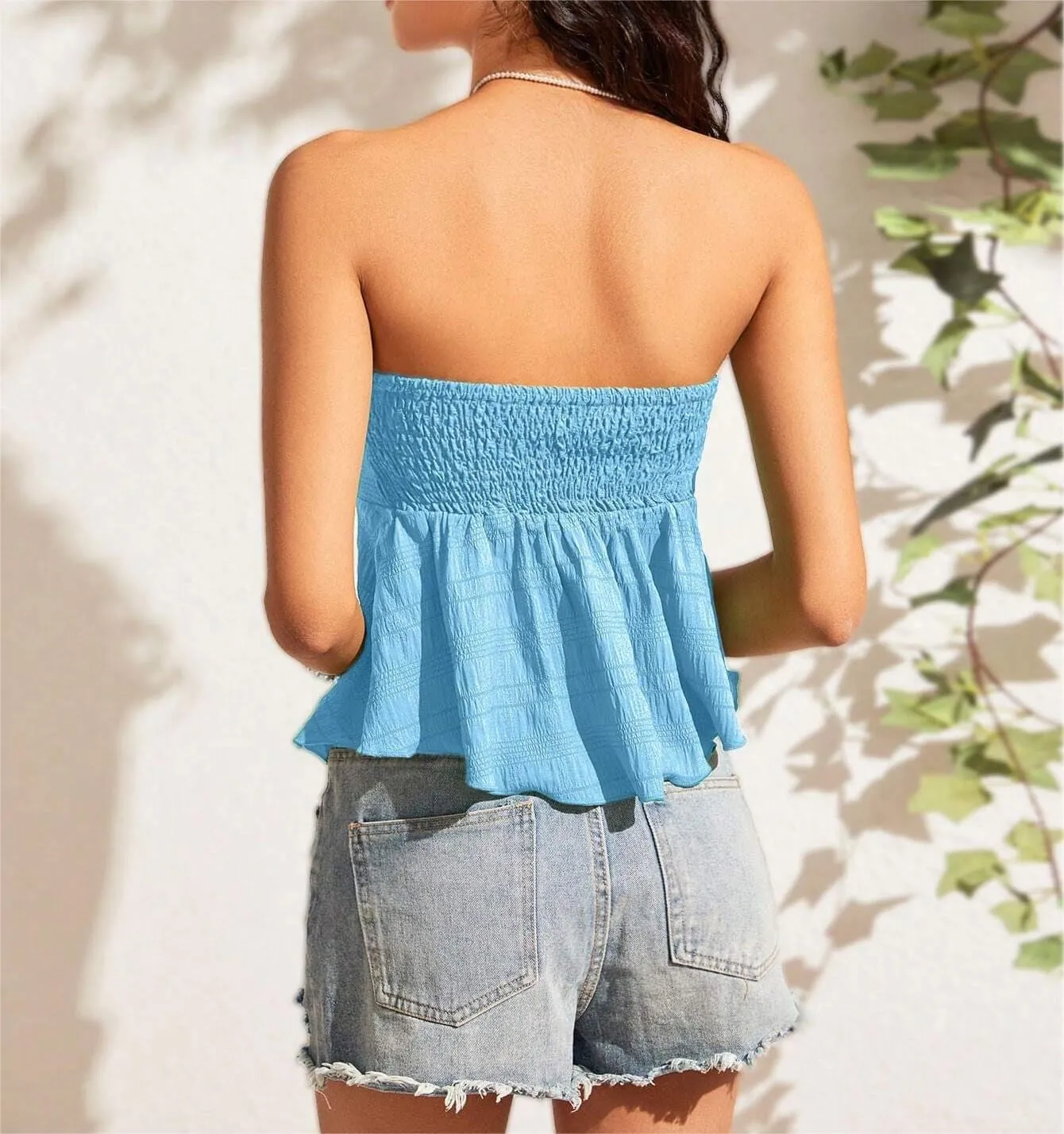 LOFAAC Women Sexy Y2K Strapless Ruffle Hem Tube Top Slim Fit Summer Backless Tie Front Going Out Bandeau Crop Tank Top