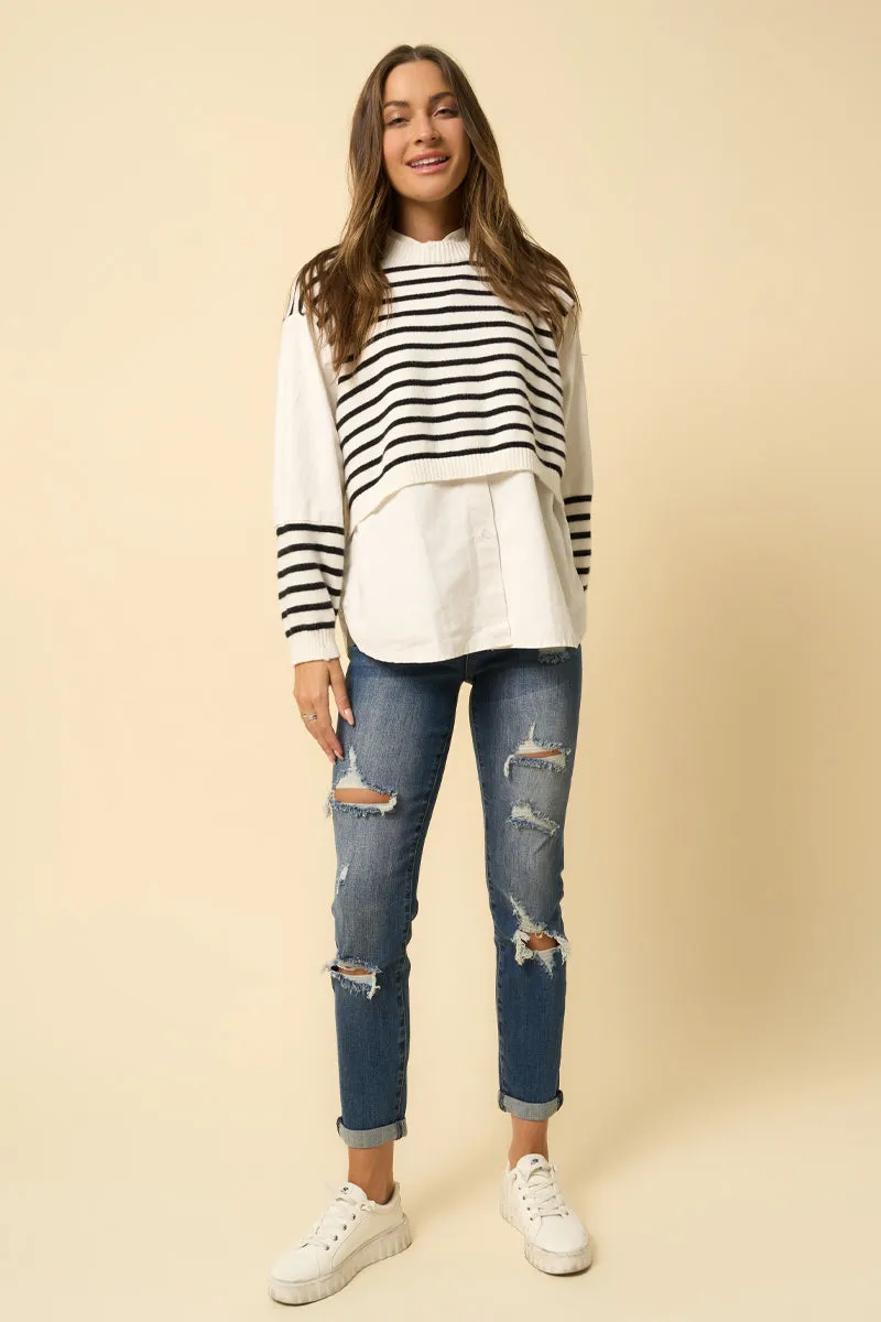 Lost Temple Slim Fit Front Ripped Boyfriend Jeans