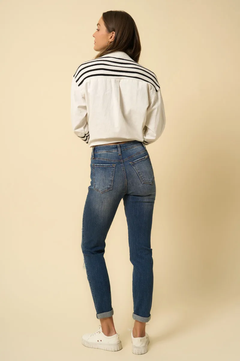 Lost Temple Slim Fit Front Ripped Boyfriend Jeans