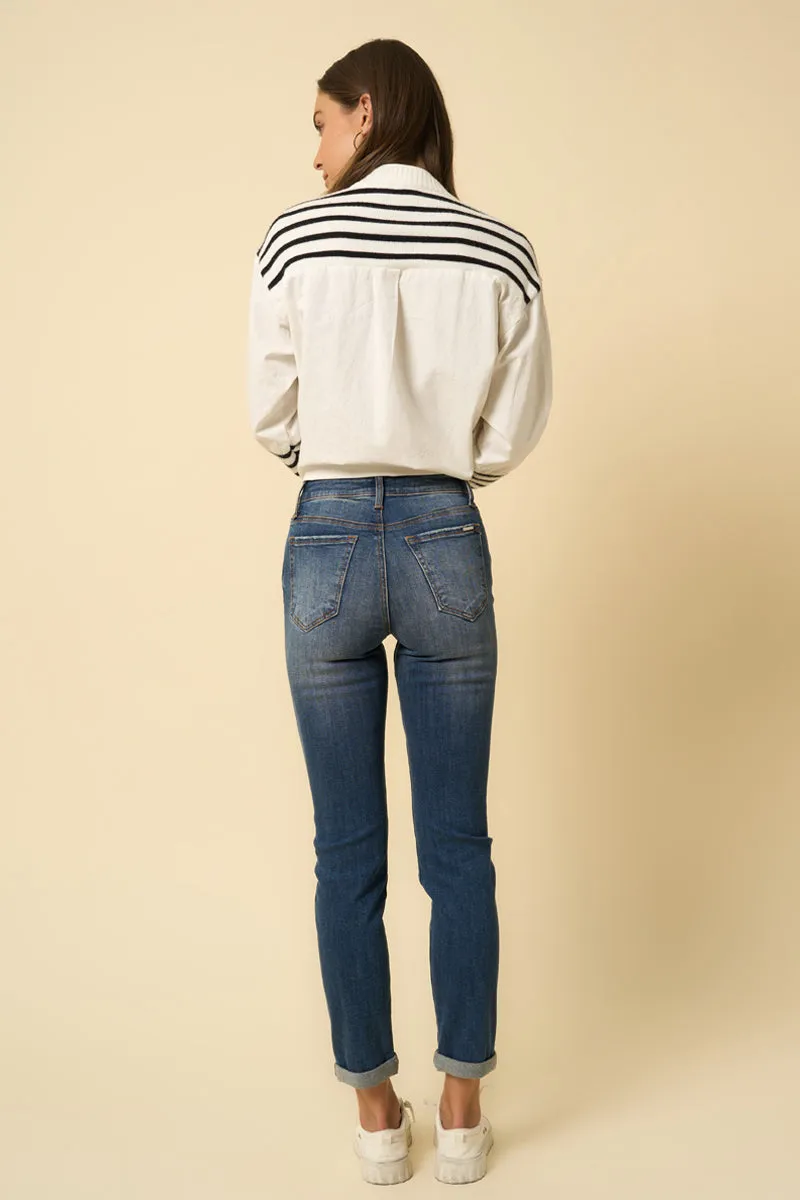 Lost Temple Slim Fit Front Ripped Boyfriend Jeans