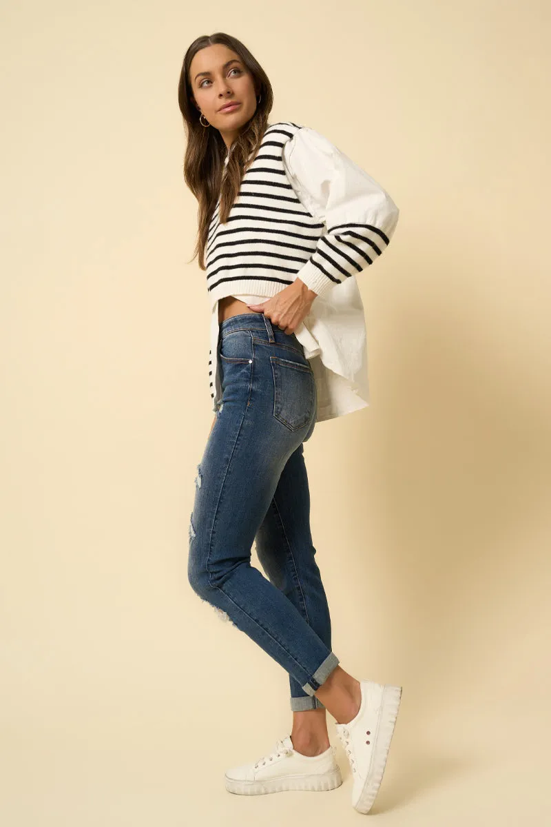 Lost Temple Slim Fit Front Ripped Boyfriend Jeans