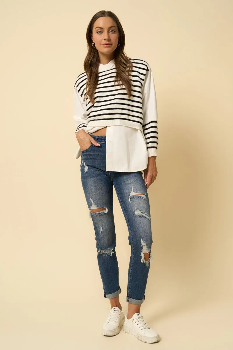 Lost Temple Slim Fit Front Ripped Boyfriend Jeans
