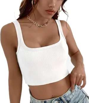 Made in USA Womens Crop Tank Top Scoop Neck Fitted Sexy Gym Workout Summer Y2K Sleeveless Top Shirt