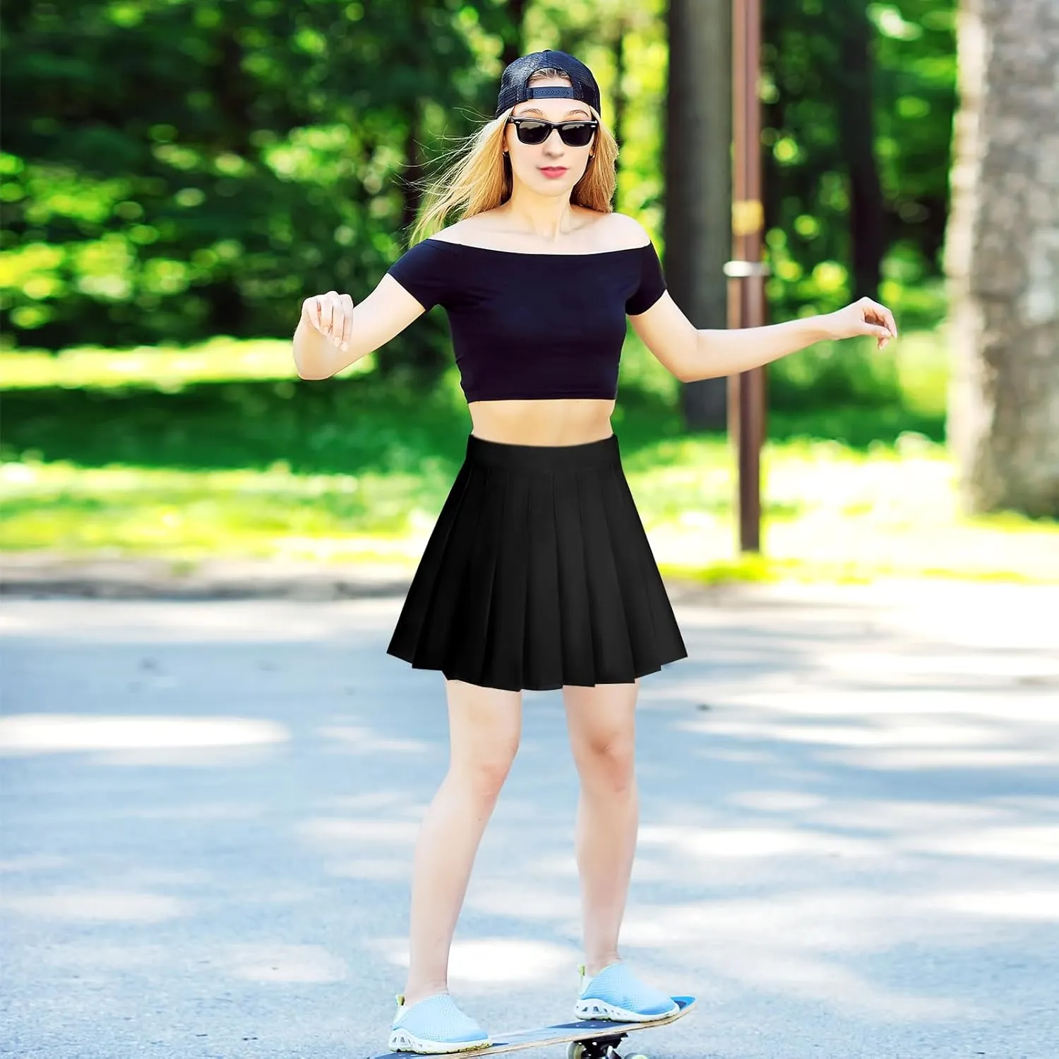 Rbenxia Womens Girl High Waisted Pleated Skirt A-Line Mini Skirt School Uniform Skater Tennis Skirts with Lining Shorts
