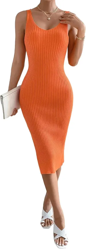 Verdusa Women's 2023 Bodycon Midi Dress Colorblock Y2K Ribbed Knit Dress