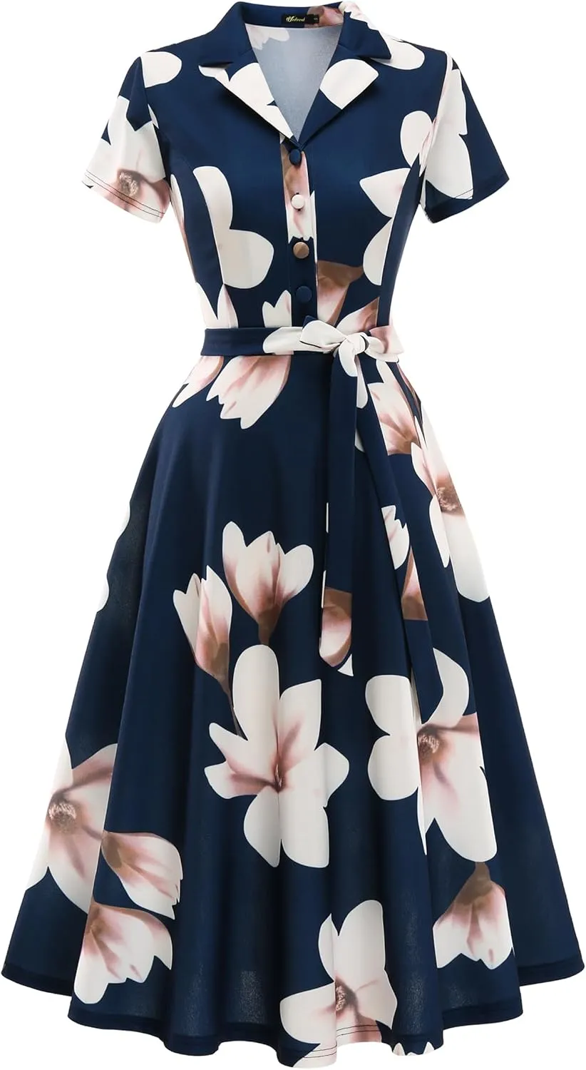 Wedtrend Women's Vintage Tea Dress, Short Sleeve Cocktail Party Dress Work Church Casual Dress