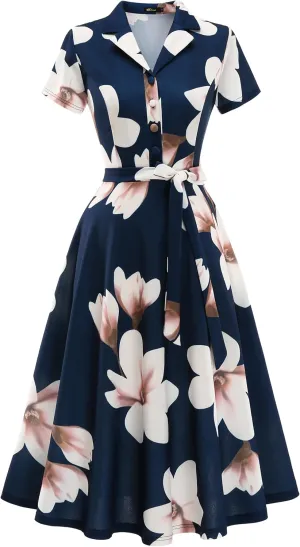 Wedtrend Women's Vintage Tea Dress, Short Sleeve Cocktail Party Dress Work Church Casual Dress