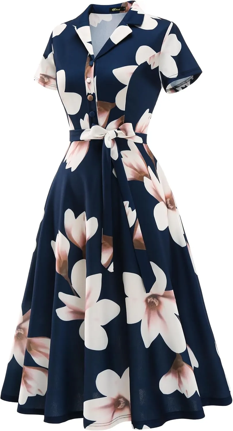 Wedtrend Women's Vintage Tea Dress, Short Sleeve Cocktail Party Dress Work Church Casual Dress