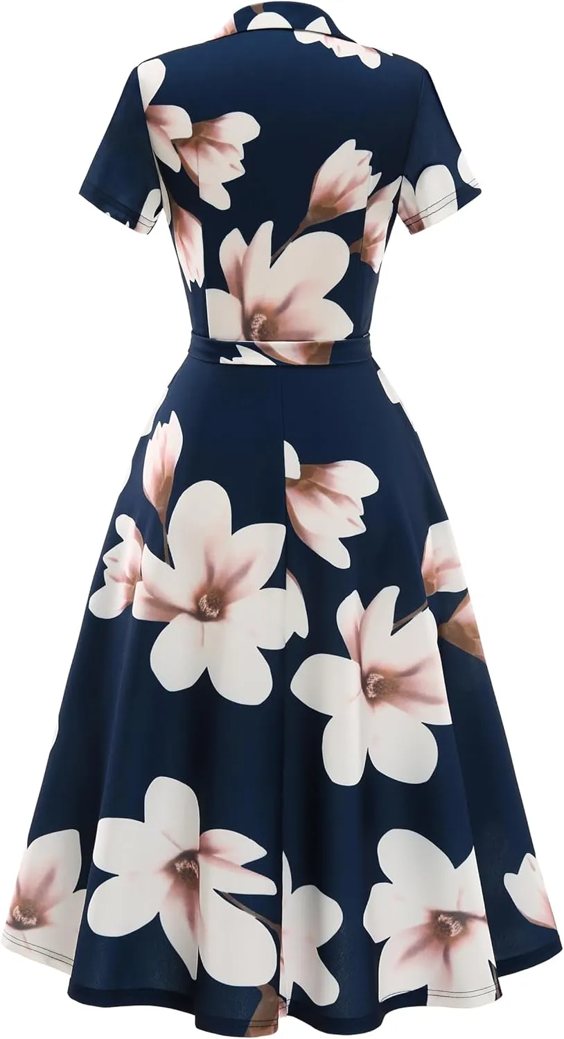 Wedtrend Women's Vintage Tea Dress, Short Sleeve Cocktail Party Dress Work Church Casual Dress