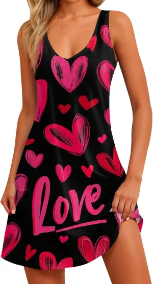 Women Summer Dresses Sleeveless V Neck Swimsuit Coverup Vacation Casual Sundress Printed Beach Dress with Pocket