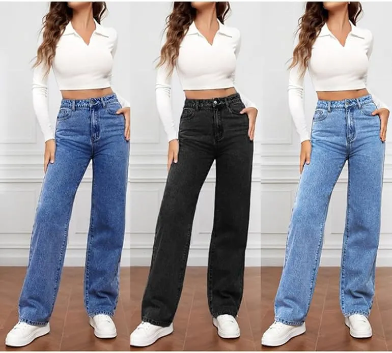 Womens High Waist Jeans Wide Leg Straight Boyfriend Denim Pants Loose Fit Casual Trendy Jeans Trousers