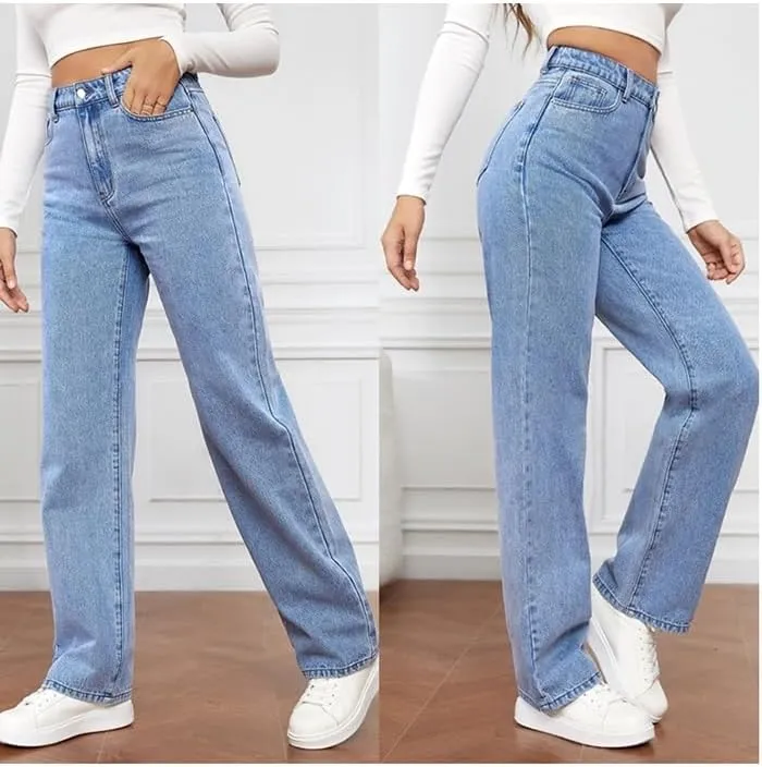Womens High Waist Jeans Wide Leg Straight Boyfriend Denim Pants Loose Fit Casual Trendy Jeans Trousers