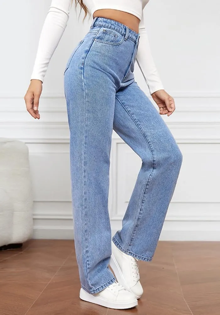 Womens High Waist Jeans Wide Leg Straight Boyfriend Denim Pants Loose Fit Casual Trendy Jeans Trousers
