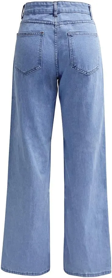 Womens High Waist Jeans Wide Leg Straight Boyfriend Denim Pants Loose Fit Casual Trendy Jeans Trousers