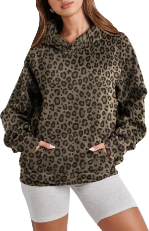Ythomm Womens Cheetah Print Hoodie Oversized Leopard Graphic Fleece Hooded Sweatshirts Long Sleeve Pullover Tops With Pocket
